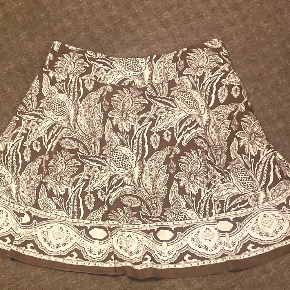 Talbots Brown and White Floral Skater Skirt